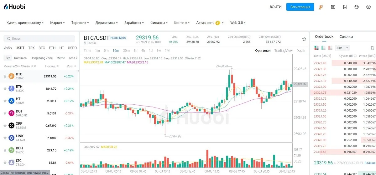 интерфейс huobi