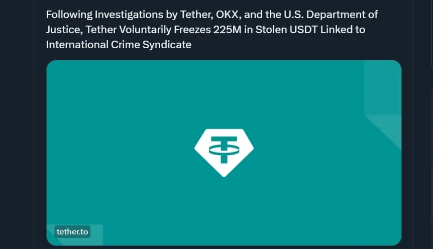 tether блокирует 225 миллионов у синдиката
