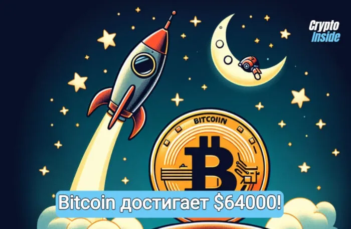 Цена Биткоина достигает 64000 долларов
