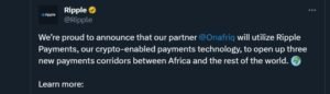 заявление Ripple о начале сотрудничества с Onafriq