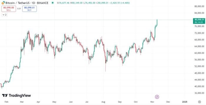 Bitcoin price chart on 10/11/2024