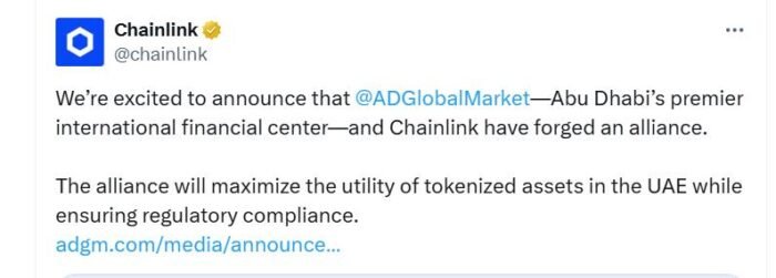 Chainlink (LINK) and ADGM join forces to develop tokenization in the UAE
